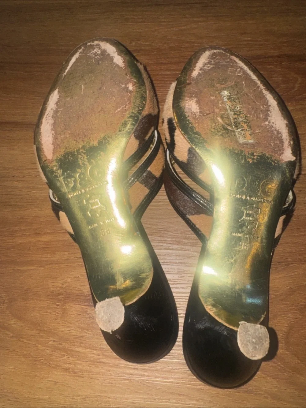 Dolce & Gabbana Vero Cuoio Leopard Print Open Toed Sandal Heels wns Size 8